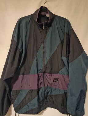 Vintage 90s Nike Men’s Colorblock Windbreaker Jacket in Teal, Black & Purple XL